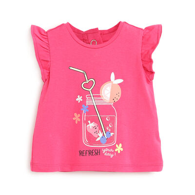 Girls Dark Pink Printed Short Sleeve T-Shirt